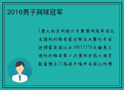 2016男子网球冠军